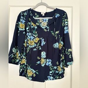 St. John's Bay Blue and Yellow Floral Blouse
